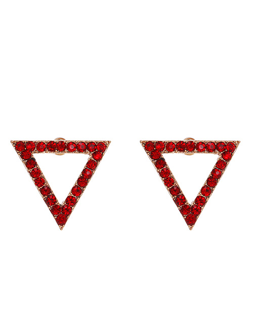Fashion Red Hollow Triangle Earrings With Alloy Diamonds