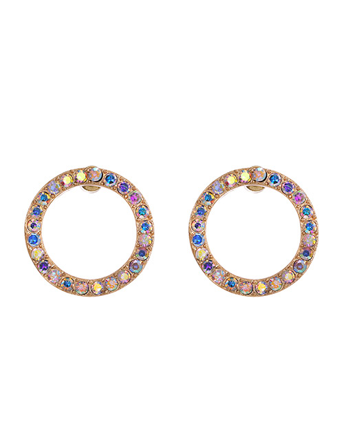Fashion Ab Color Hollow Round Earrings With Alloy Diamonds