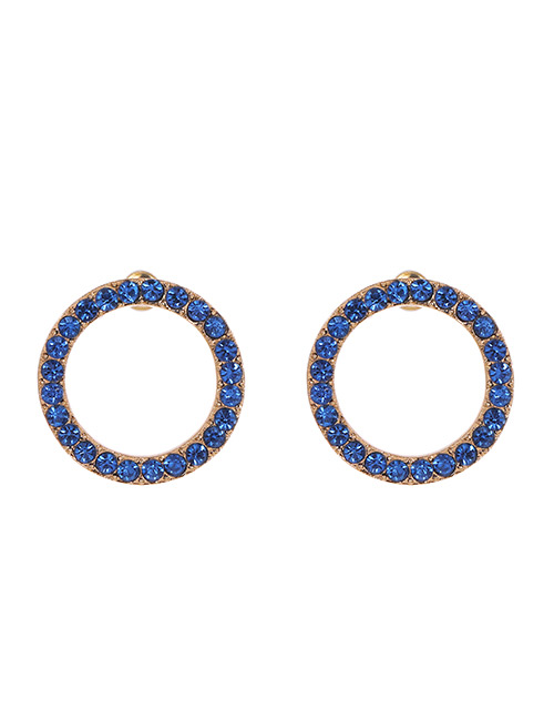 Fashion Blue Hollow Round Earrings With Alloy Diamonds