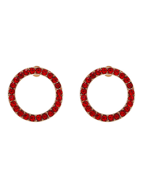 Fashion Red Hollow Round Earrings With Alloy Diamonds