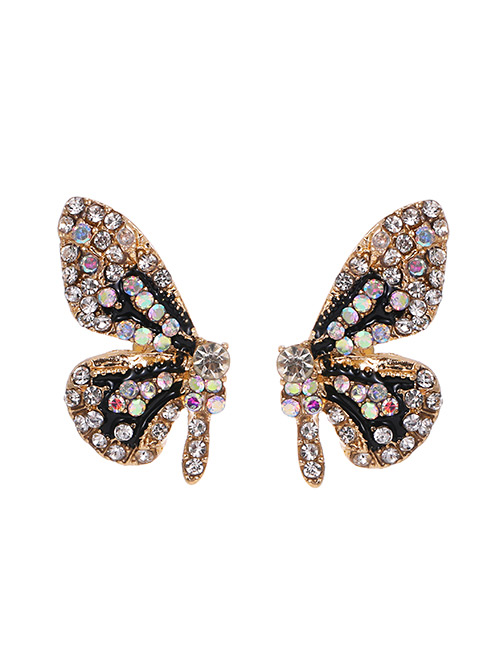 Fashion White Butterfly Earrings With Alloy Diamonds
