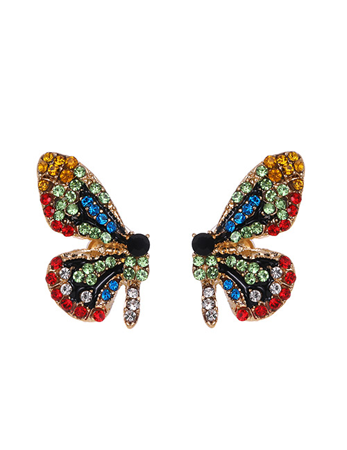 Fashion Green Butterfly Earrings With Alloy Diamonds