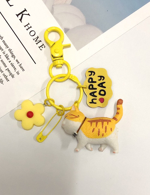 Fashion Yellow Stripes Cat Buckle Bag Cartoon Key Chain Pendant