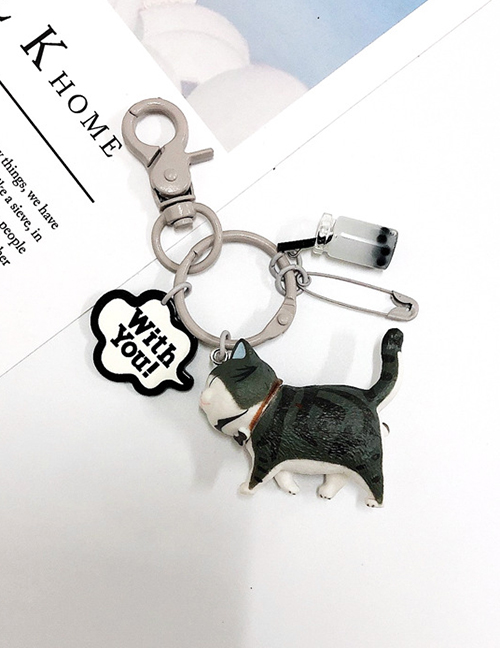 Fashion White Gray Tiger Pattern Cat Buckle Bag Cartoon Key Chain Pendant