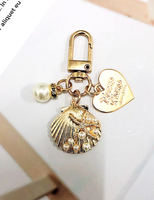 Fashion Starfish Shell Peach Heart Shell Metal Pearl Keychain