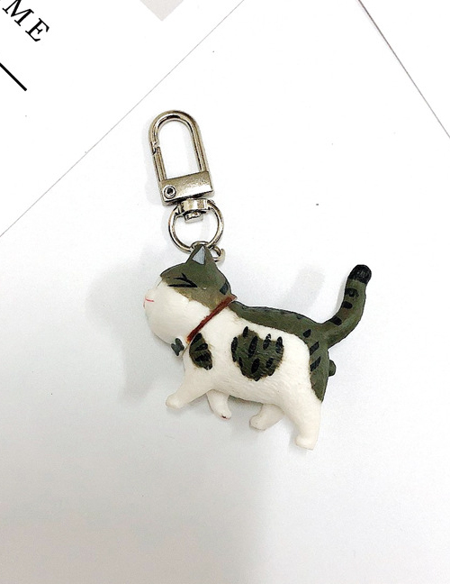 Fashion White Gray Bar Cartoon Three-dimensional Kitten Keychain