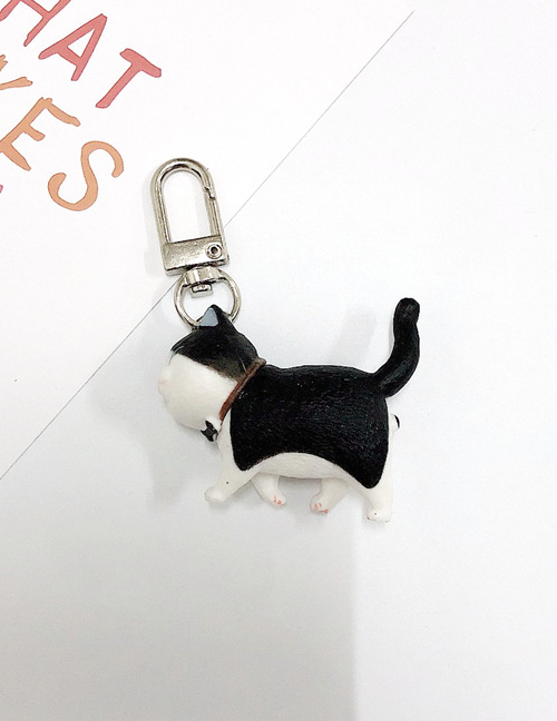 Fashion White Black Cat Cartoon Three-dimensional Kitten Keychain