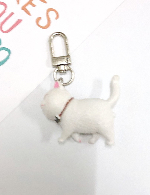Fashion White Cat Cartoon Three-dimensional Kitten Keychain