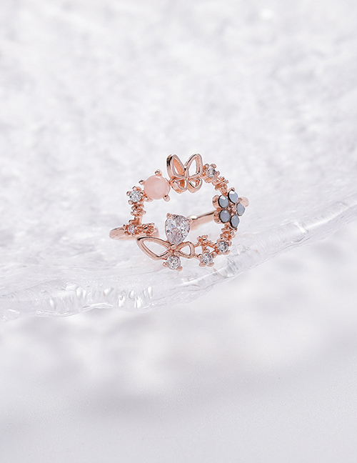 Fashion Blue Sparkling Diamond Zircon Flower Ring