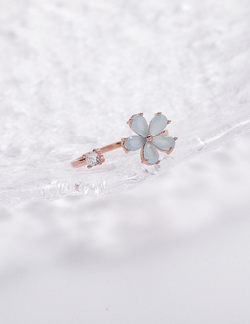 Fashion Blue Section Two Sparkling Diamond Zircon Flower Ring