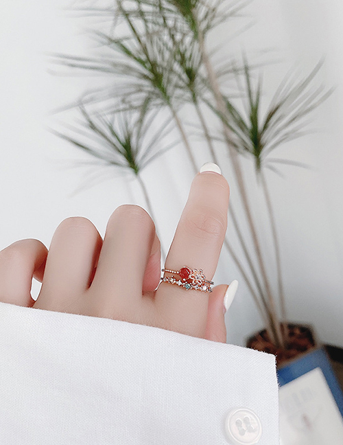 Fashion Rose Gold Ii Sparkling Diamond Zircon Flower Ring