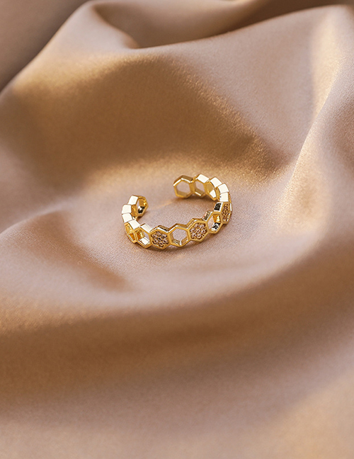Fashion Golden Hexagon Open Ring