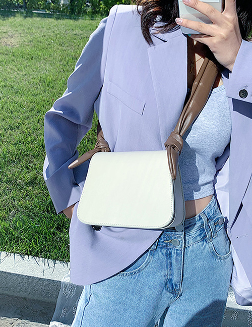 Fashion White Contrast Color Knotted Shoulder Crossbody Bag