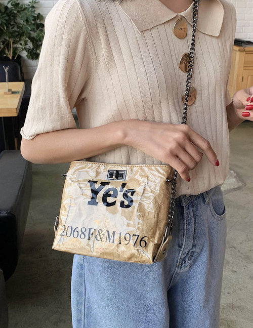 Fashion Khaki Letter Portable Transparent Chain Shoulder Messenger Bag