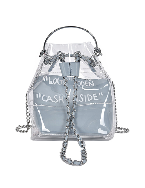 Fashion Blue Transparent Printed Chain Crossbody Bag