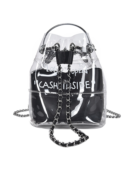 Fashion Black Transparent Printed Chain Crossbody Bag