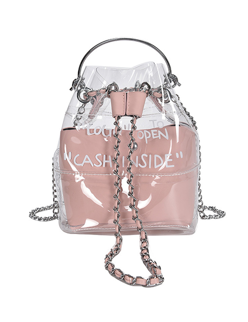 Fashion Pink Transparent Printed Chain Crossbody Bag