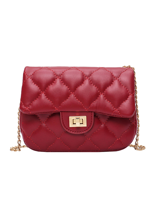 Fashion Large Wine Red Cloud Embroidery Thread Messenger Chain Lock Small Square Bag