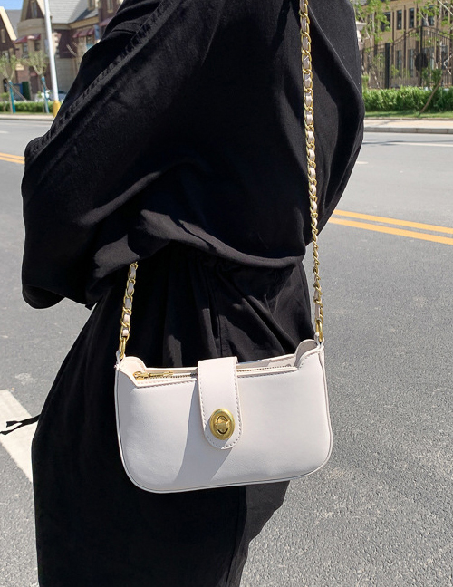 Fashion White Solid Color Buckle Shoulder Crossbody Bag