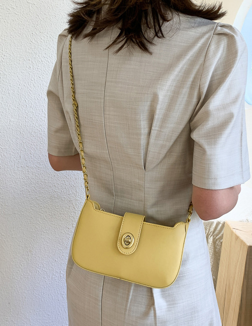 Fashion Yellow Solid Color Buckle Shoulder Crossbody Bag