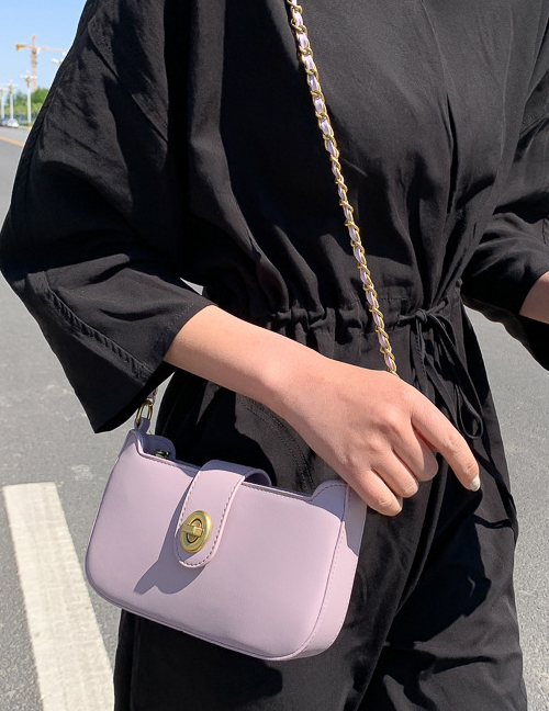 Fashion Purple Solid Color Buckle Shoulder Crossbody Bag