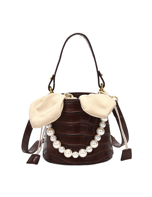 Fashion Brown Portable Pearl Shoulder Bag