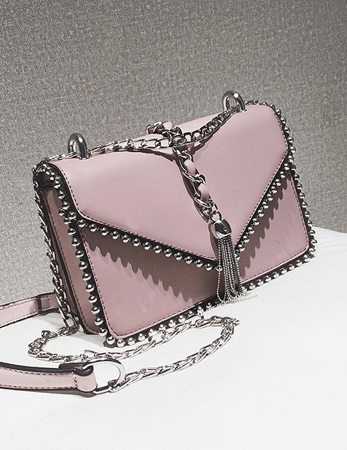 Fashion Pink Studded Tassel Shoulder Chain Crossbody Bag