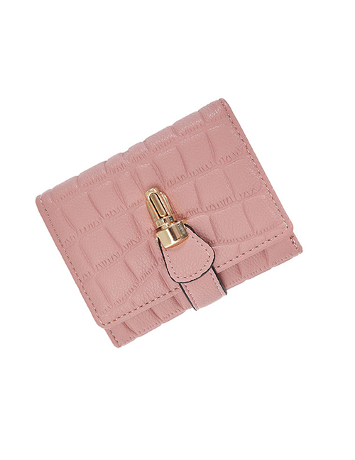 Fashion Pink Fold Wallet With Stone Pattern Lock