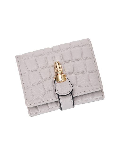 Fashion Gray Fold Wallet With Stone Pattern Lock