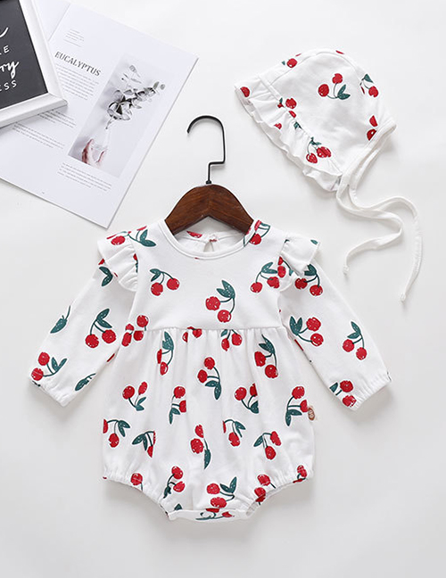 Fashion Sleeve Beige Baby Printed Fruit Pattern Jumpsuit