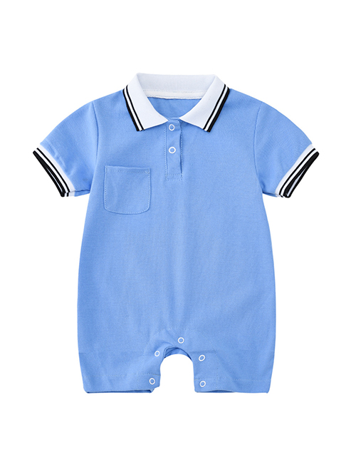 Fashion Blue Baby Polo Collar Short Sleeve Shorts Climbing Suit