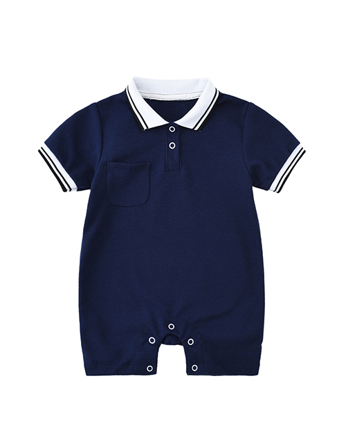 Fashion Navy Blue Baby Polo Collar Short Sleeve Shorts Climbing Suit