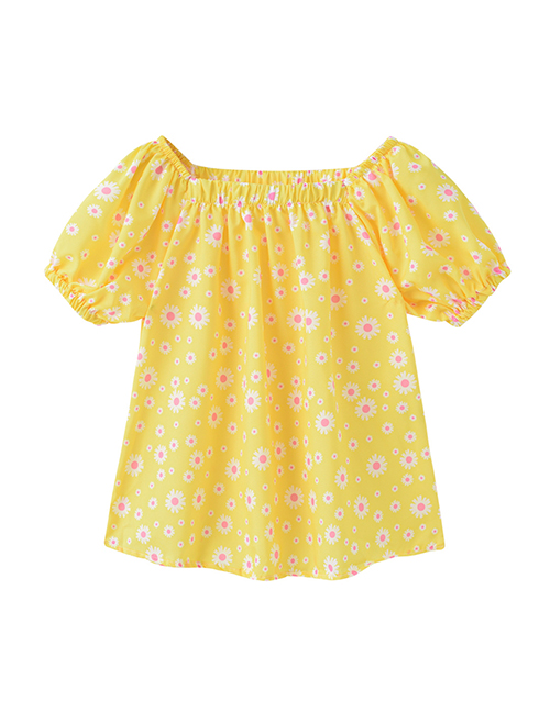Fashion Yellow Children's Daisy Shoulder Short Sleeve Shirt