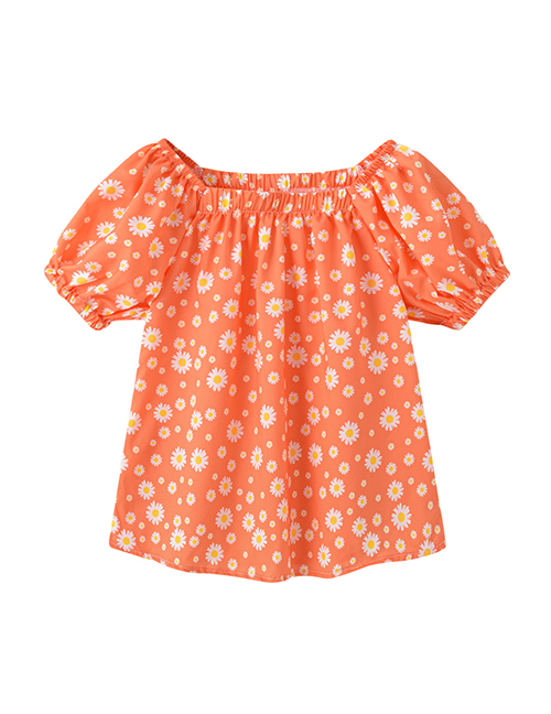 Fashion Orange Children's Daisy Shoulder Short Sleeve Shirt