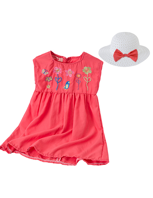 Fashion Red Hood Children's Cartoon Flower Embroidery Sleeveless Dress