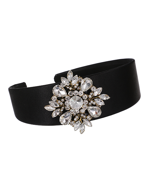 Fashion Black Flower Headband With Diamonds And Flowers
