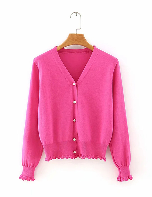 Rose Red Button V-neck Cardigan Sweater