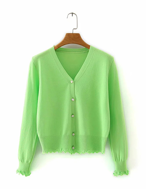Fashion Green Button V-neck Cardigan Sweater
