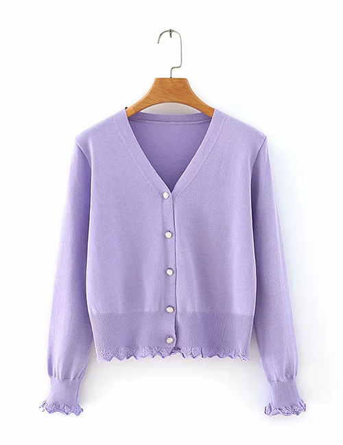 Fashion Purple Button V-neck Cardigan Sweater