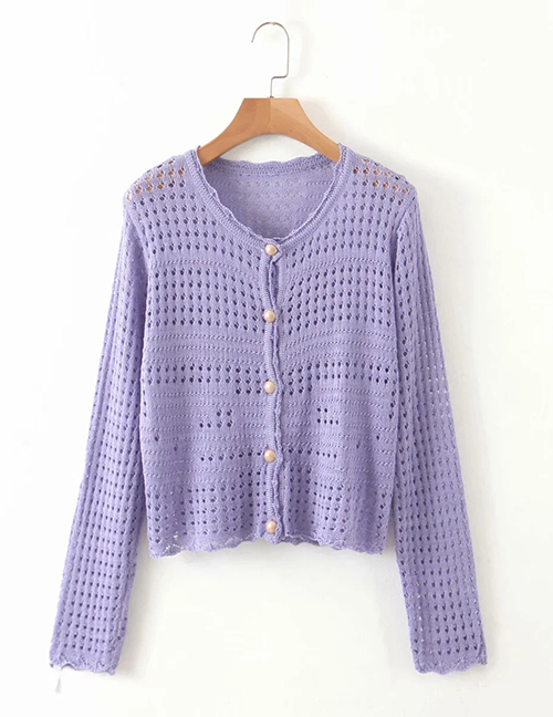 Fashion Purple Hollow Button Cardigan Sweater