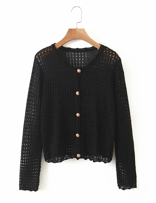 Fashion Black Hollow Button Cardigan Sweater