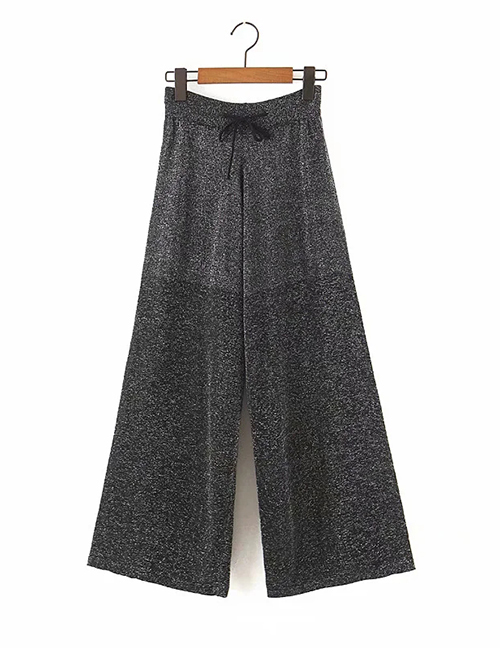 Fashion Gray Bright Silk Lace-up Wide-leg Pants
