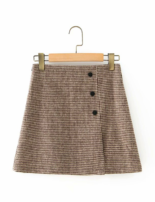 Fashion Check Wool Plaid Button Skirt