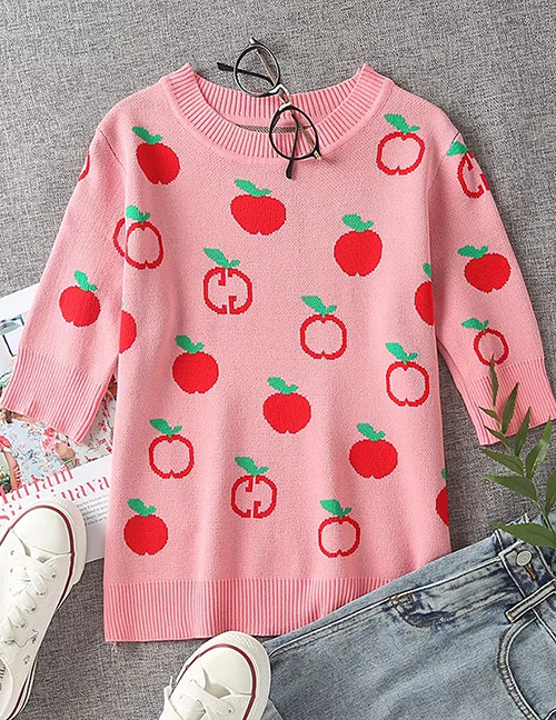 Fashion Pink Apple Pattern Sleeves Top