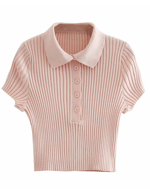 Fashion Pink Polo Collar Short Sweater