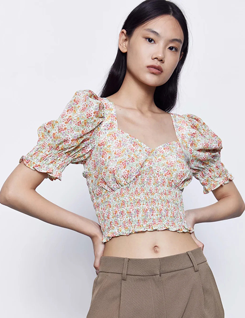 Fashion Small Floral Floral Pleated Top