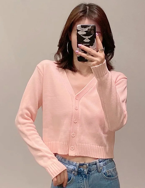 Fashion Pink Candy-colored Knitted Cardigan