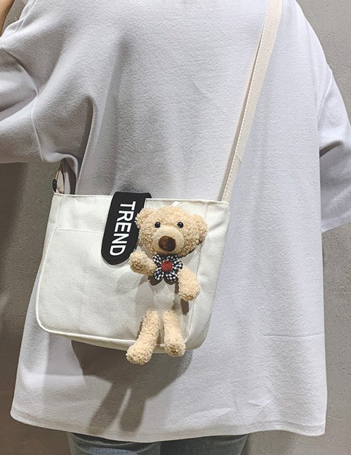 Fashion White Plush Bear Canvas Shoulder Bag
