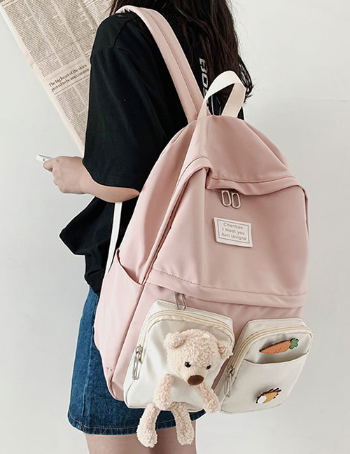 Fashion Pink Send Badge Plush Bear Carrot Backpack