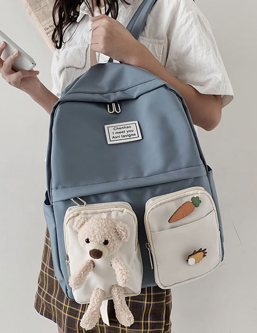Fashion Blue Send Badge Plush Bear Carrot Backpack